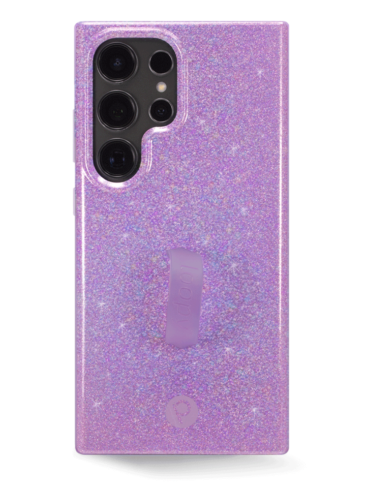 The Samsung Galaxy S24 Ultra Lavender Sparkle Loopy Case.