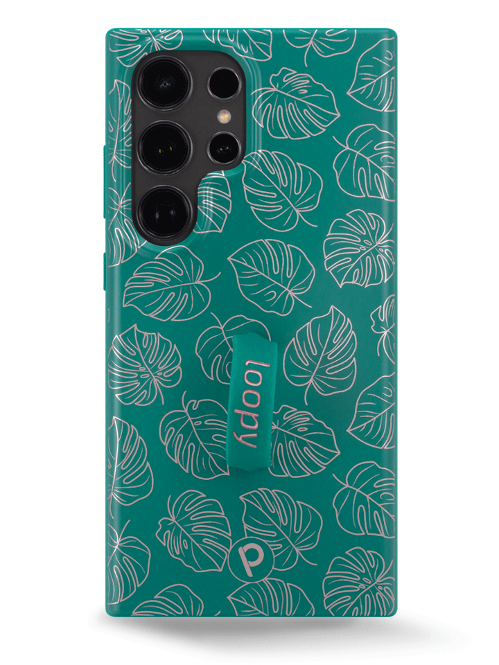The Samsung Galaxy S24 Ultra Metallic Monstera Loopy Case.