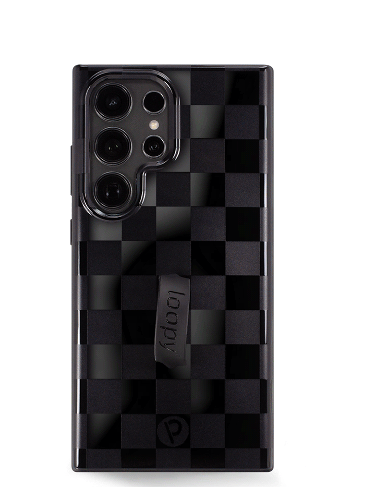 The Samsung Galaxy S24 Ultra Midnight Checkered Loopy Case.