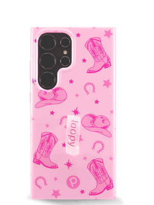 The Samsung Galaxy S24 Ultra Pink Boots Loopy Case. 