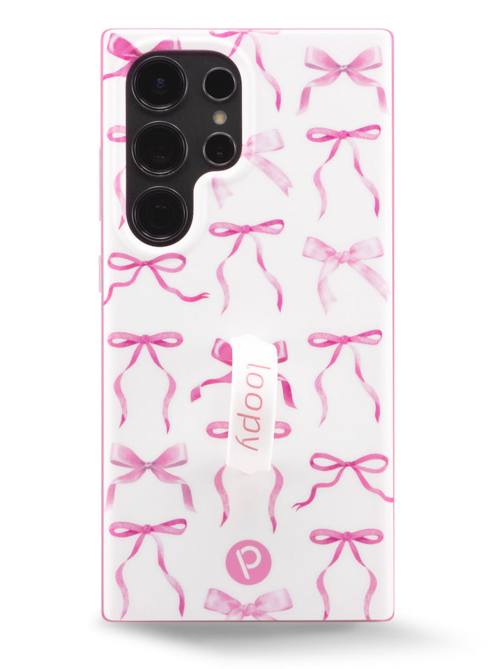 The Samsung Galaxy S24 Ultra Pink Bows Loopy Case.