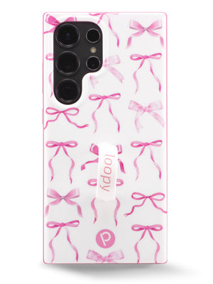 The Samsung Galaxy S24 Ultra Pink Bows Loopy Case.