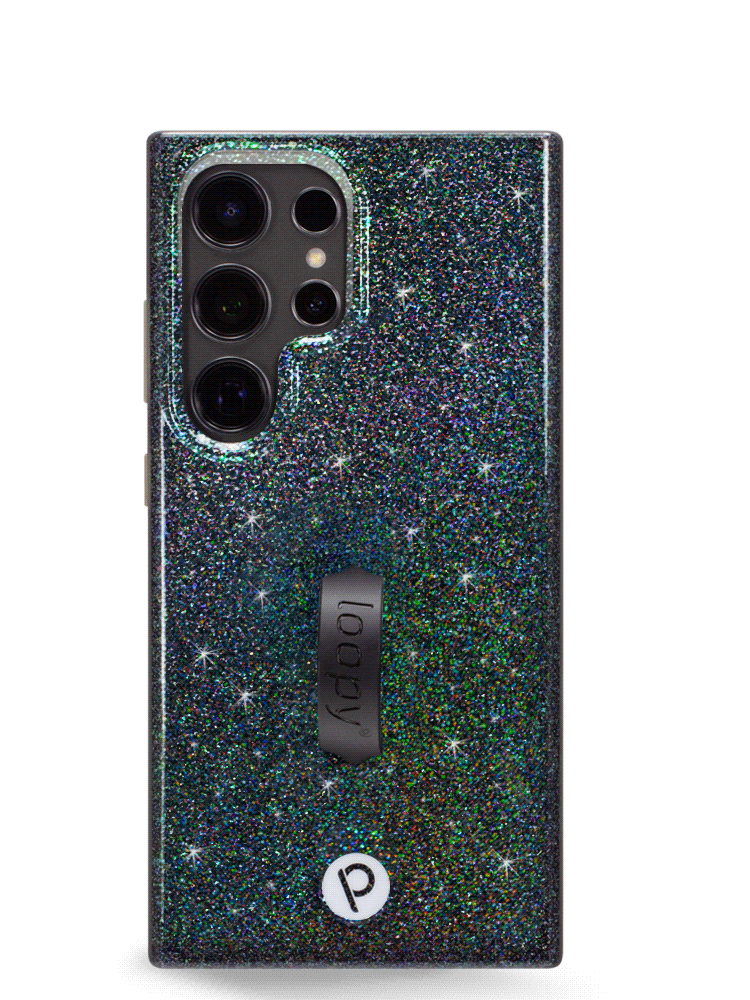 The Samsung Galaxy S24 Ultra Sparkle Black Loopy Case.