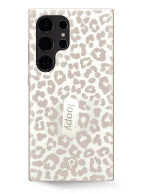 The Samsung Galaxy S24 Ultra Taupe Leopard Loopy Case.