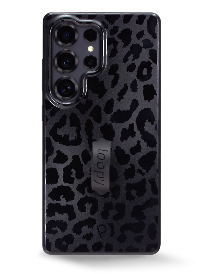 The Samsung Galaxy S25 Ultra Midnight Leopard Loopy Case.