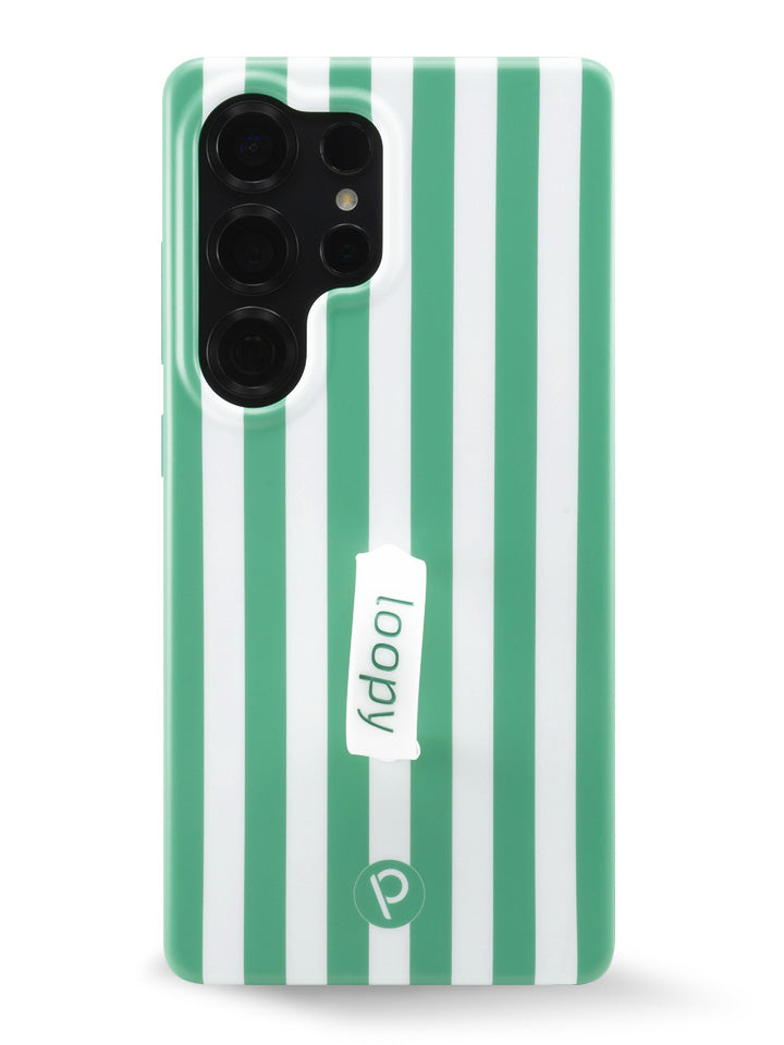 The Samsung Galaxy S25 Ultra Spearmint Stripes Loopy Case.