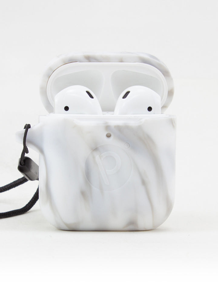 The Loopy Cases White Marble Apple AirPods case.