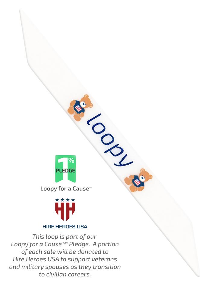 The Loopy Cases Beary Brave Loop with a description of our partnership with Hire Heroes USA.