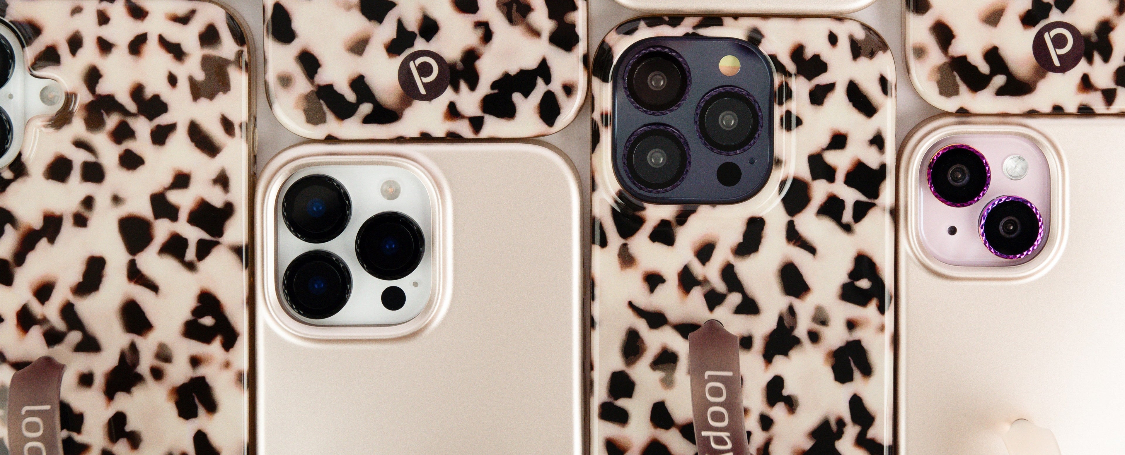 Phone cases with leopard print pattern on a grid background