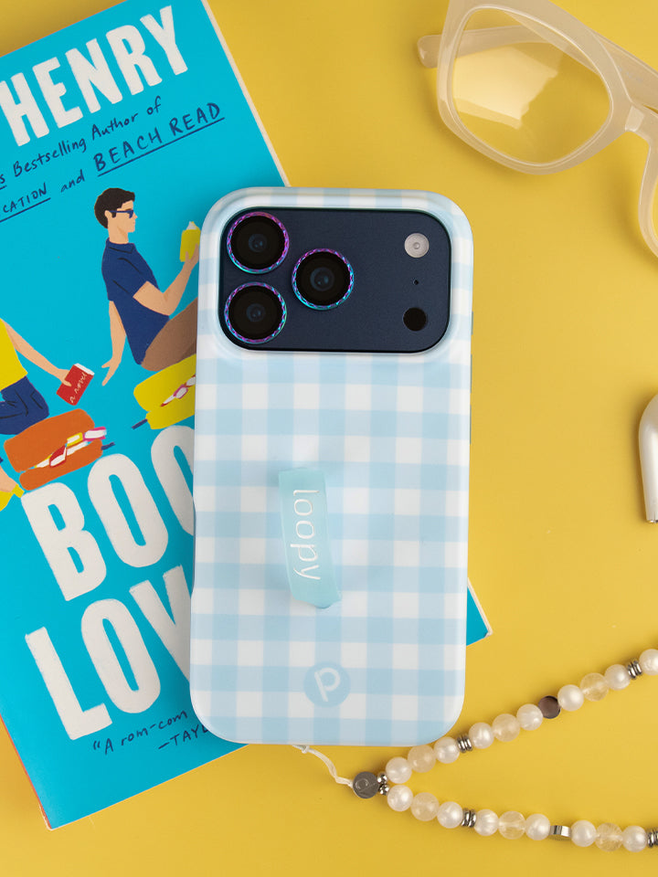 A Blue Gingham Loopy Case. || feature-media