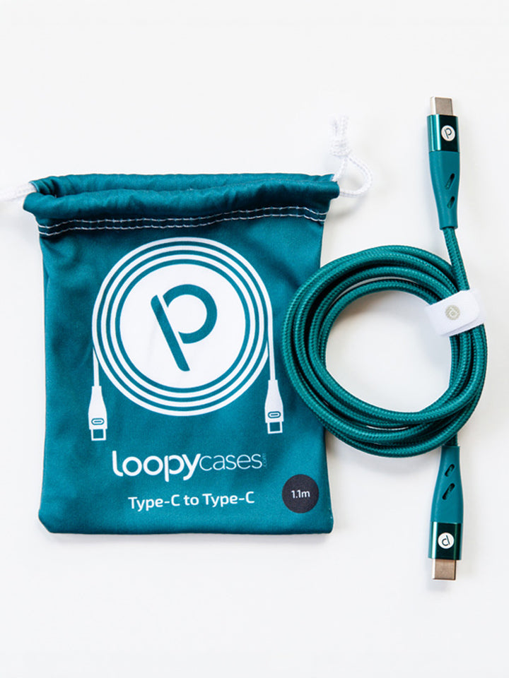 The Loopy Cases Teal Type C to C Charging Cable.