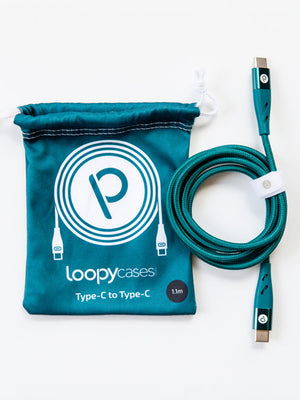 The Loopy Cases Teal Type C to C Charging Cable.