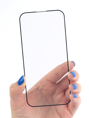 A woman holding a Loopy Cases Clear Screen Tempered Glass.