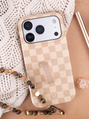 A Caramel Checkered Loopy Case with a  Cocoa Charm Wristlet. || feature-media
