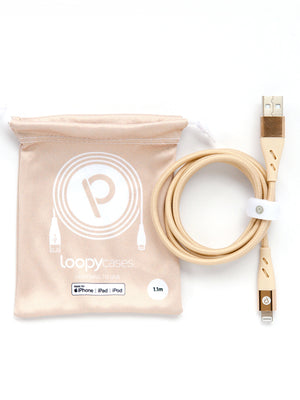 The Loopy Cases Sandstone Lightning to USB-A Charging Cable.