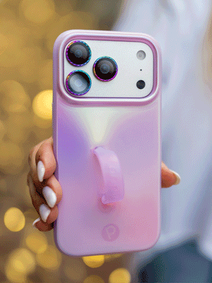 A GIF showing the iridescent effect of a Lavender Pearl Loopy Case. || feature-media