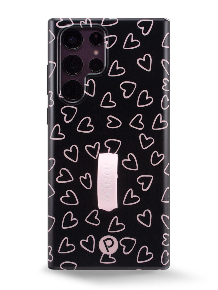 The Samsung Galaxy S22 Ultra Midnight Hearts Loopy Case.