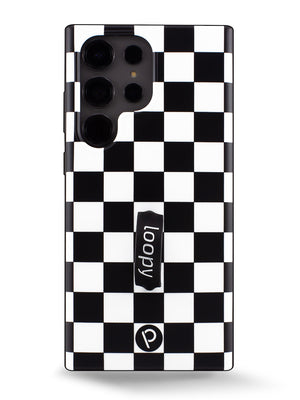 The Samsung Galaxy S23 Ultra Black and White Checkered Loopy Case.