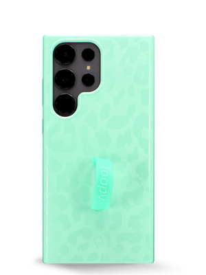 The Samsung Galaxy S23 Ultra Mint Leopard Loopy Case.