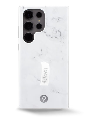 The Samsung Galaxy S23 Ultra White Marble Loopy Case.
