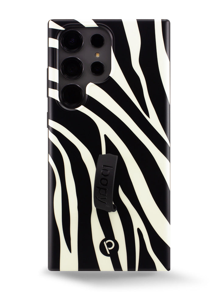 The Samsung Galaxy S23 Ultra Zebra Loopy Case.