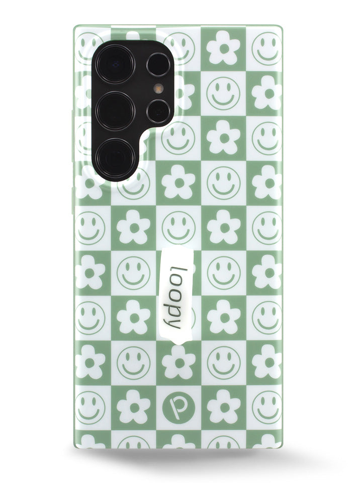 The Samsung Galaxy S24 Ultra Groovy Sage Checkered Loopy Case.