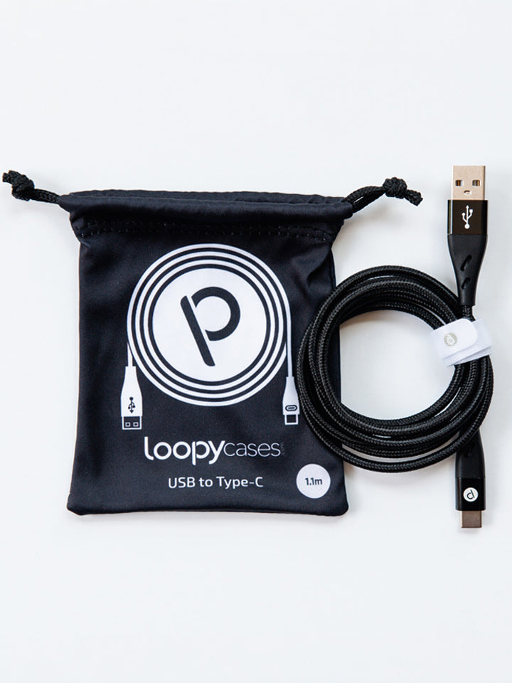 The Loopy Cases Black Type C to USB-A Charging Cable.