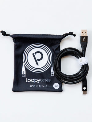 The Loopy Cases Black Type C to USB-A Charging Cable.